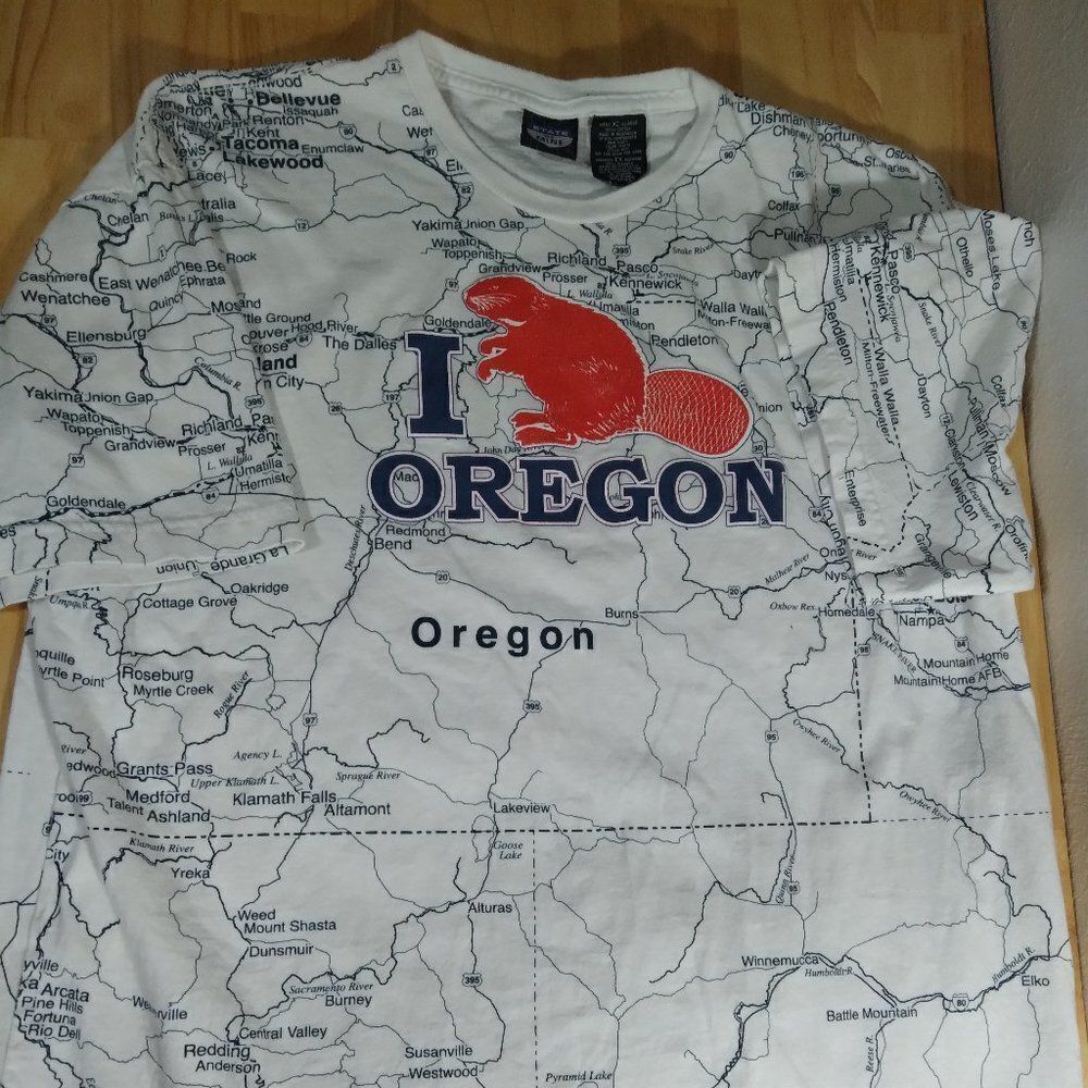 Vintage State Of Mine I Heart Oregon Beaver Map AOP T-Shirt